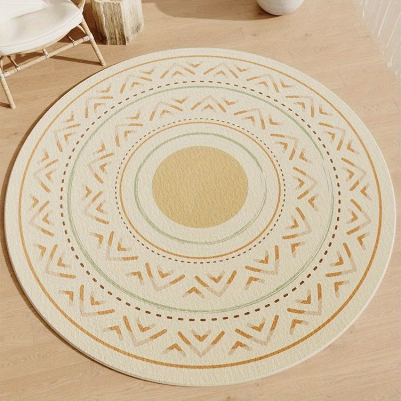 Tapis rond crème à mandala berbère, coloris ocre ou prune