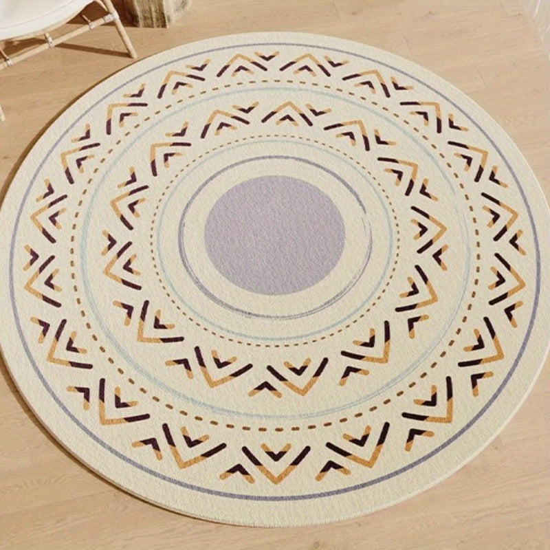 Tapis rond crème à mandala berbère, coloris ocre ou prune