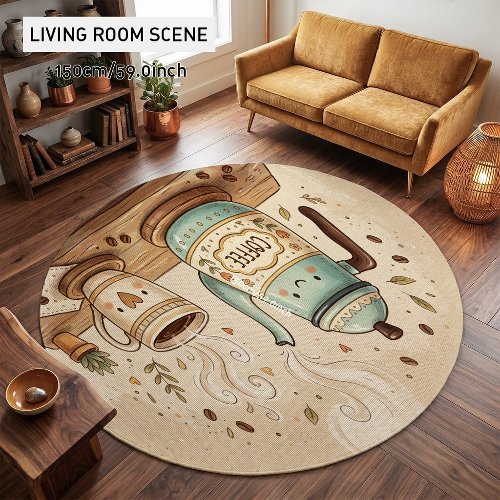 Tapis rond crème au moulin à café turquoise, quatre tailles