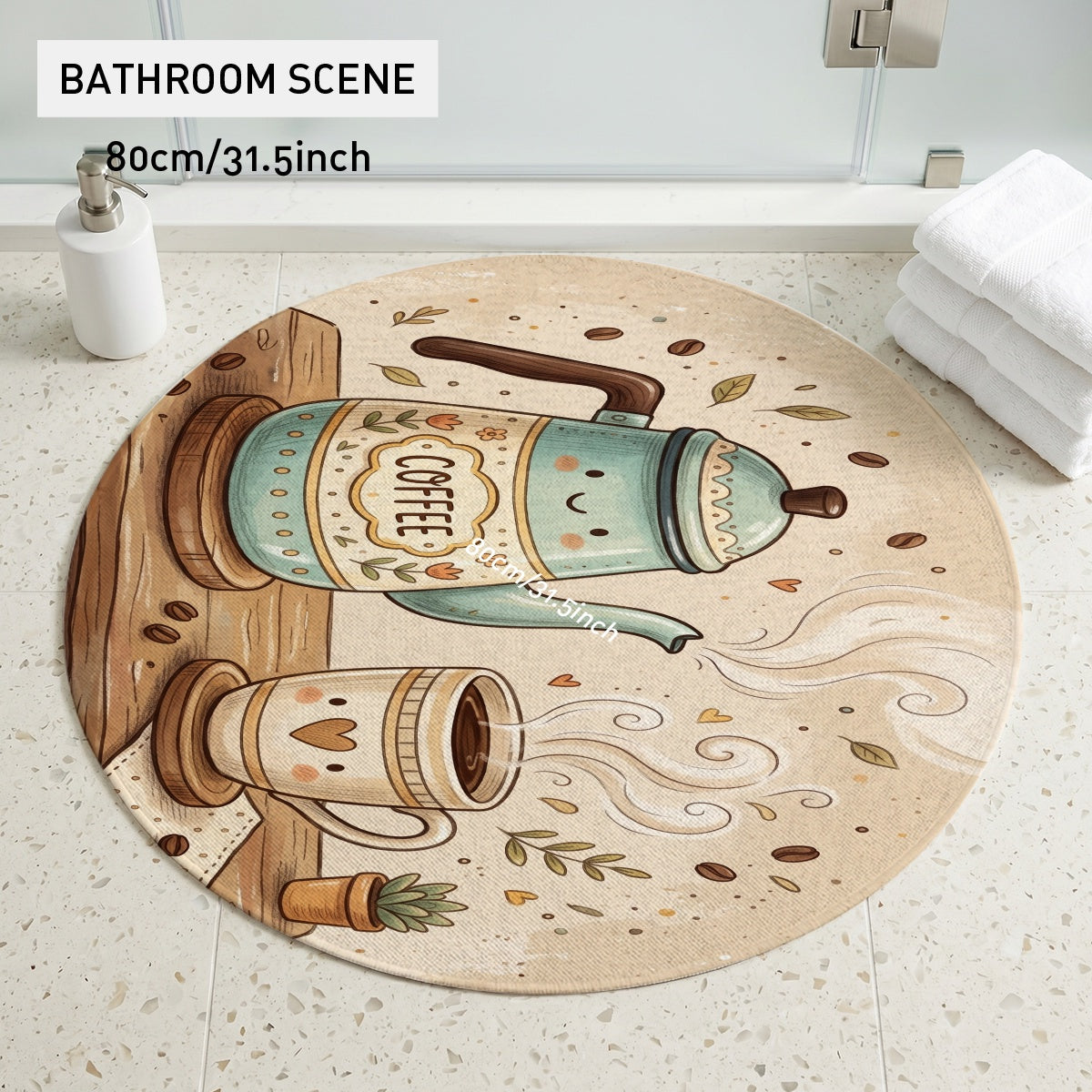 Tapis rond crème au moulin à café turquoise, quatre tailles