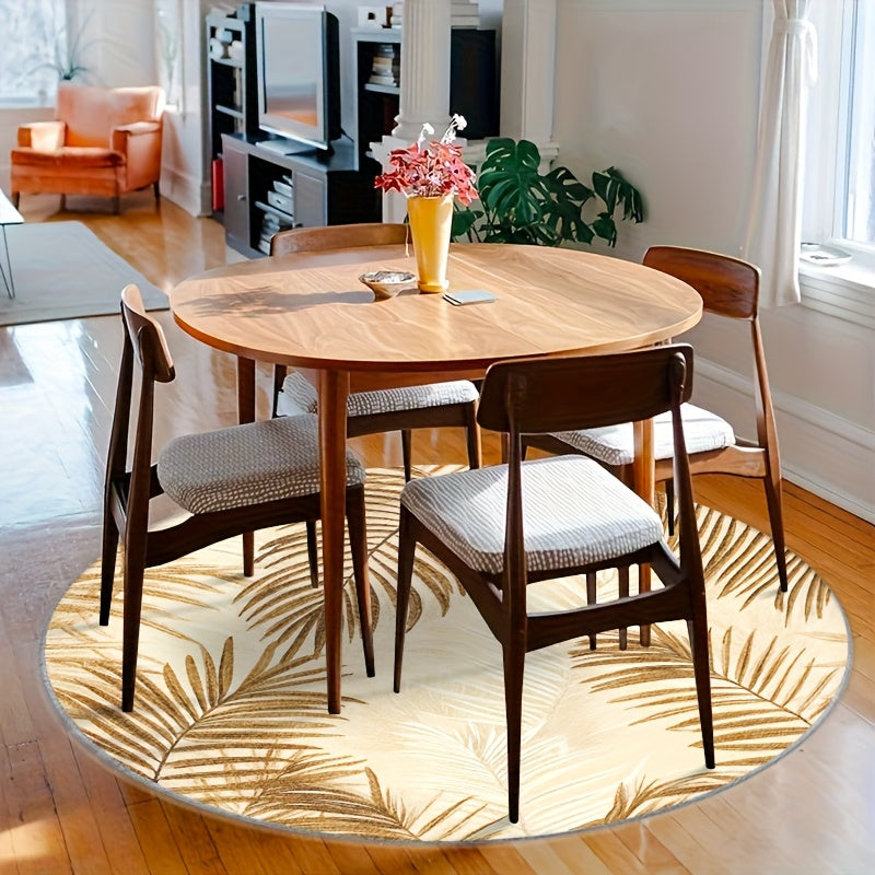Tapis rond crème aux palmes dorées, diamètre unique 160 cm