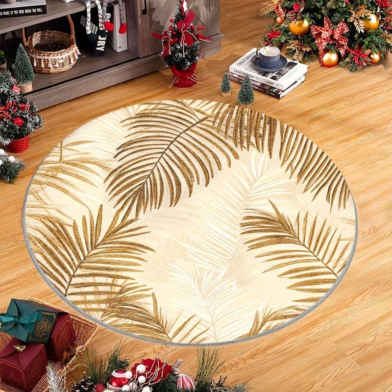 Tapis rond crème aux palmes dorées, diamètre unique 160 cm
