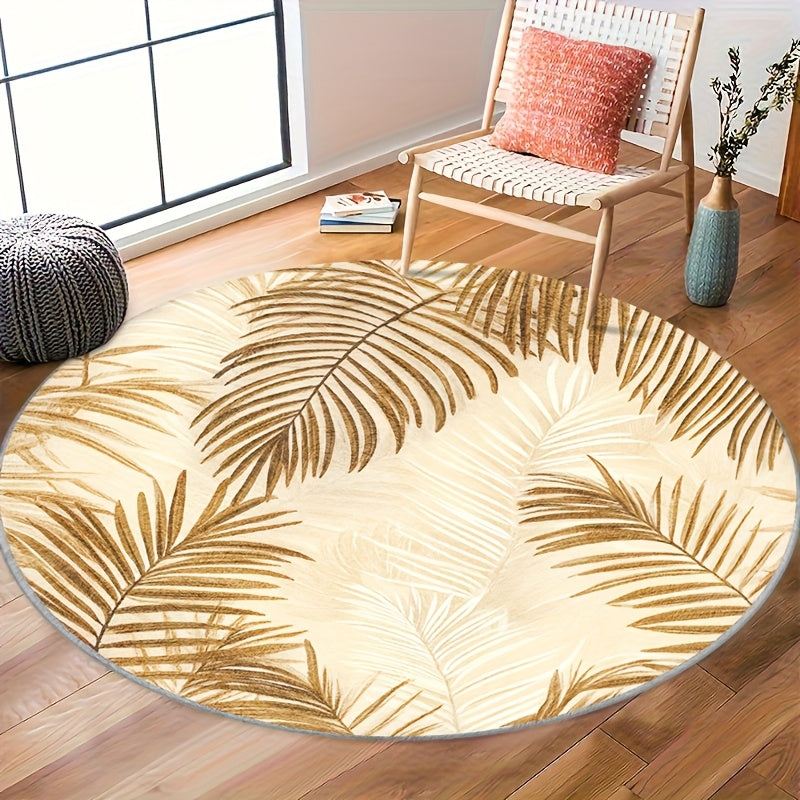 Tapis rond crème aux palmes dorées, diamètre unique 160 cm