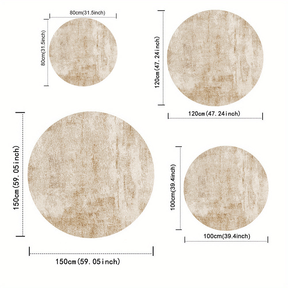 Tapis rond crème patiné à poils ras, quatorze diamètres