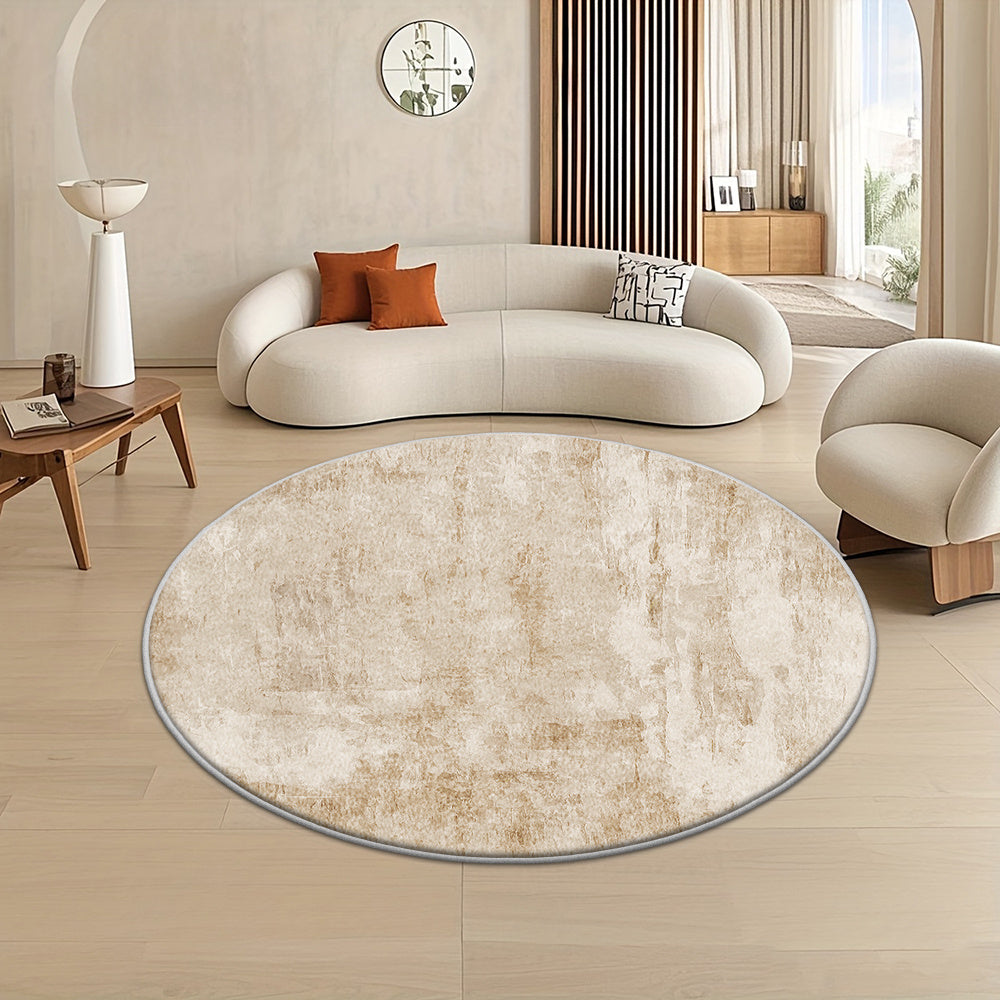 Tapis rond crème patiné à poils ras, quatorze diamètres