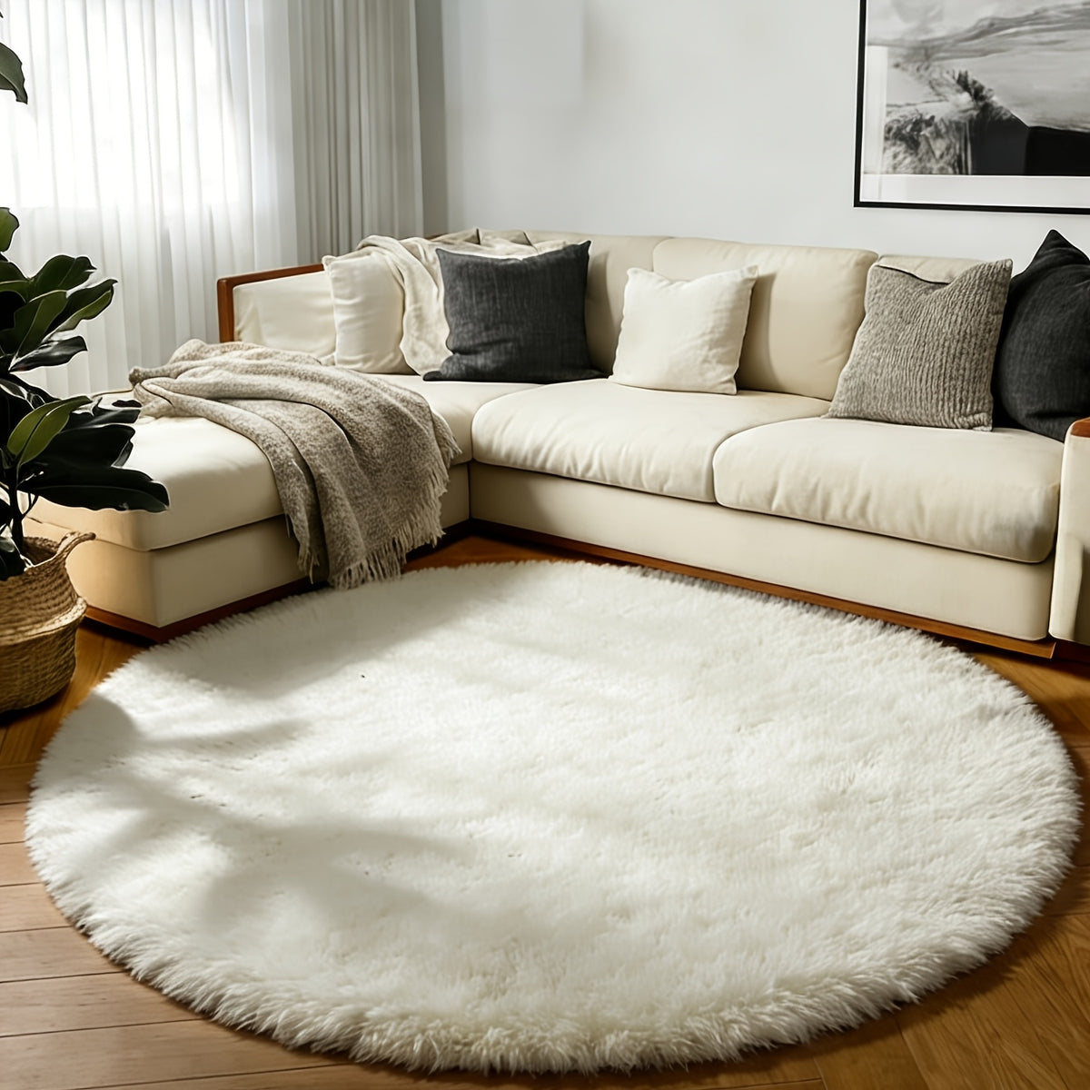 178*178CM / Tapis rond à poils longs