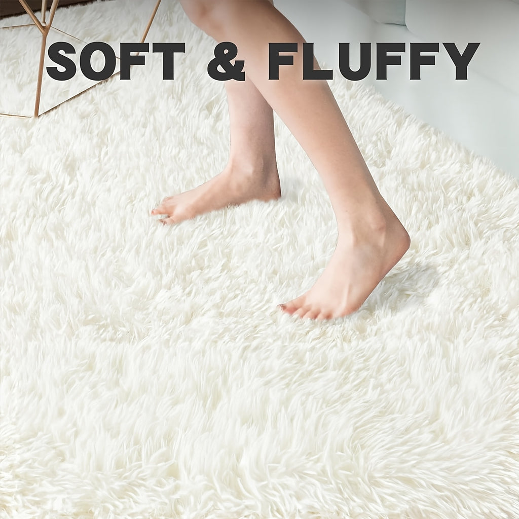 Tapis rond crème en peluche longue, cercles de 88 et 178 cm