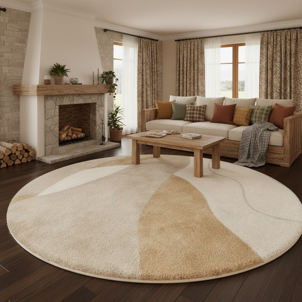 Tapis rond crème à formes organiques, taille unique Ø 150