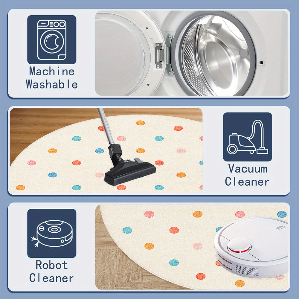 Tapis rond crème à semis de pois colorés, Ø 80 à 120 cm