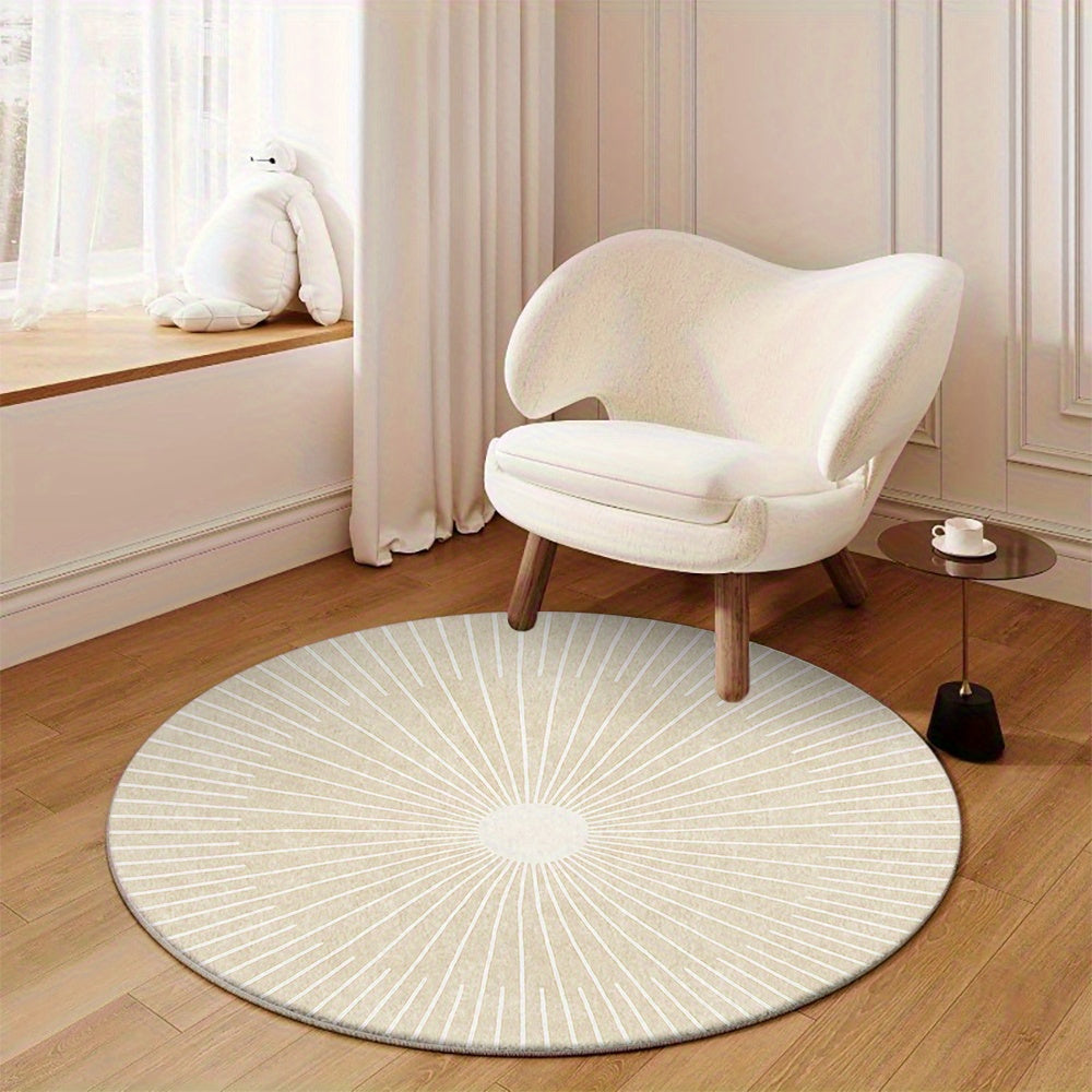 Tapis rond crème à rayonnement très fin et envers à pois