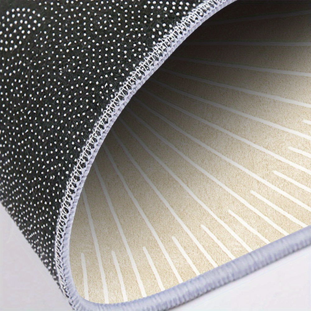 Tapis rond crème à rayonnement très fin et envers à pois