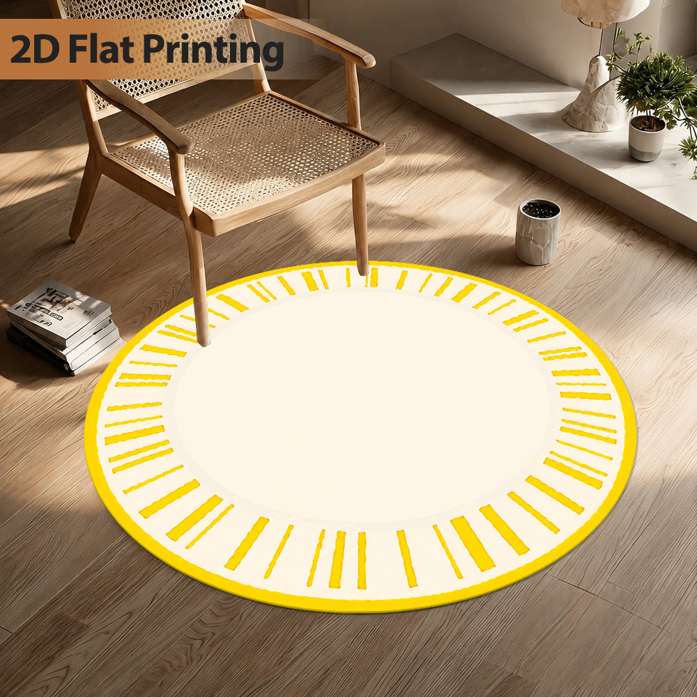 Tapis rond crème à rayons jaunes, six diamètres au choix