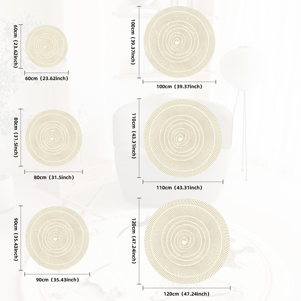 Tapis rond crème à spirale rayonnante, poils de 7 millimètres