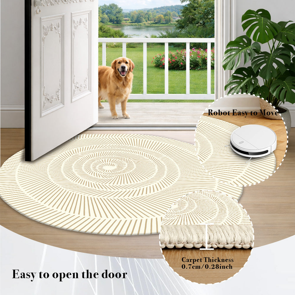 Tapis rond crème à spirale rayonnante, poils de 7 millimètres