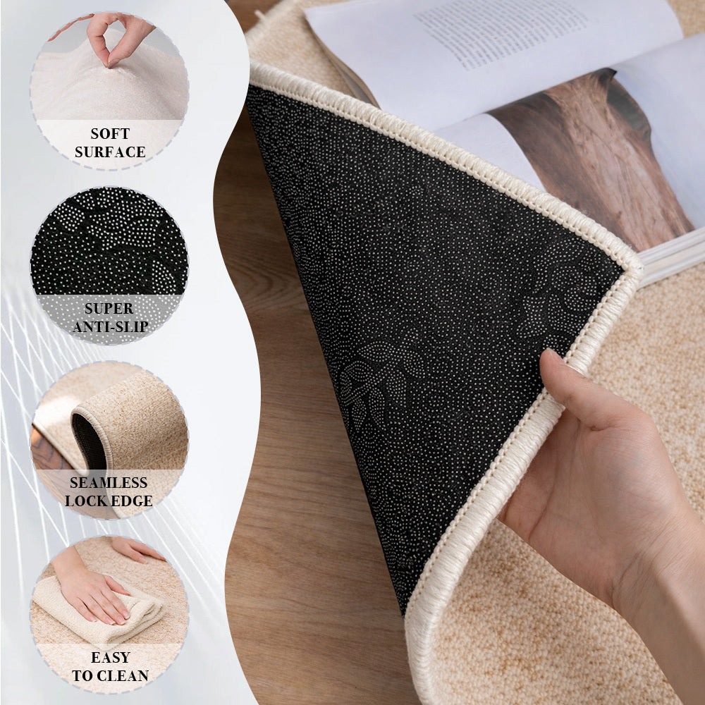 Tapis rond crème à spirale rayonnante, poils de 7 millimètres