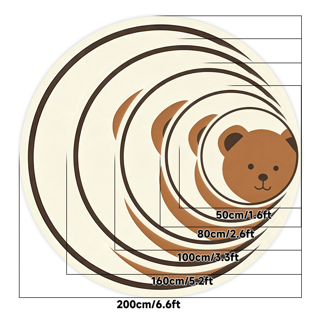 Tapis rond crème à grande tête d'ours brun, 3 diamètres
