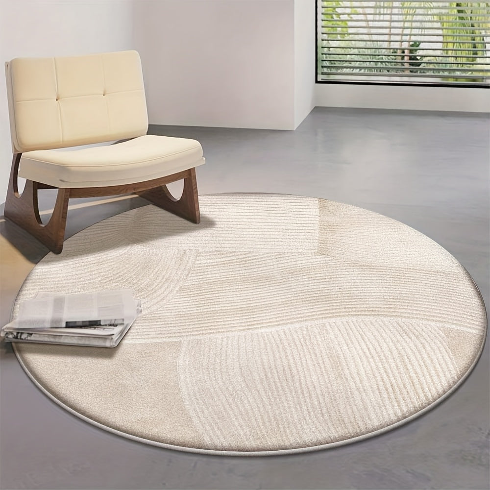 Tapis rond crème uni à bandes satinées, Ø 120 jusqu'à 200 cm