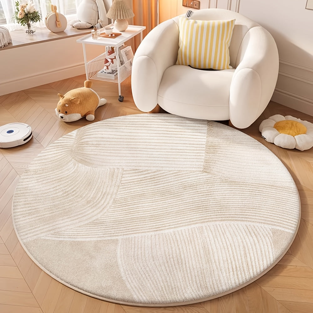 Tapis rond crème uni à bandes satinées, Ø 120 jusqu'à 200 cm