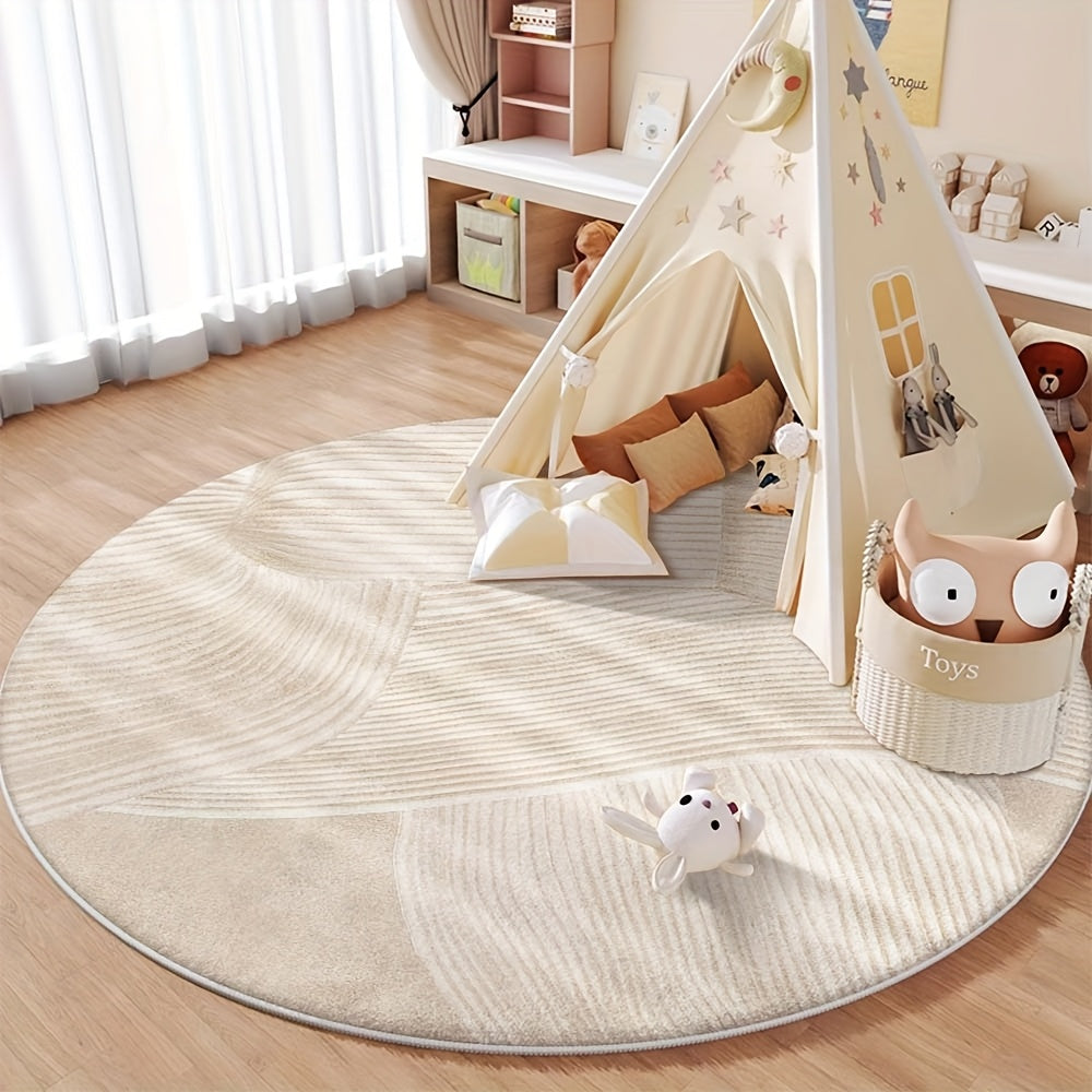 Tapis rond crème uni à bandes satinées, Ø 120 jusqu'à 200 cm