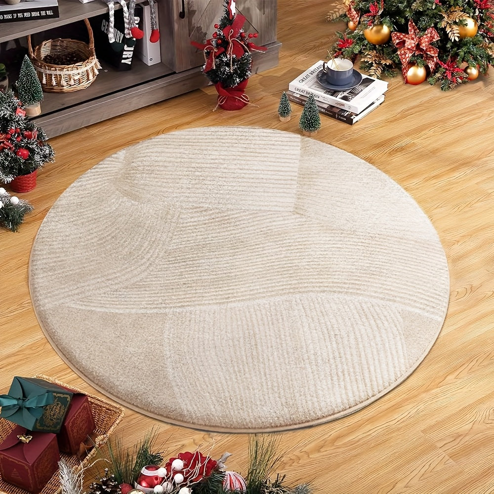 Tapis rond crème uni à bandes satinées, Ø 120 jusqu'à 200 cm