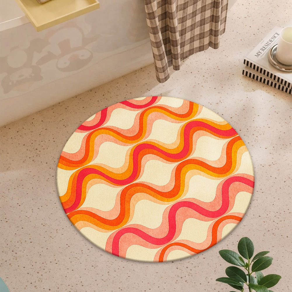 Tapis rond crème à vagues rétro orange, Ø 130 et Ø 190 cm