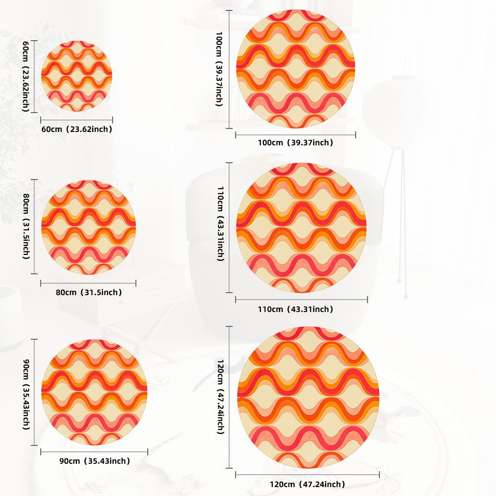 Tapis rond crème à vagues rétro orange, Ø 130 et Ø 190 cm