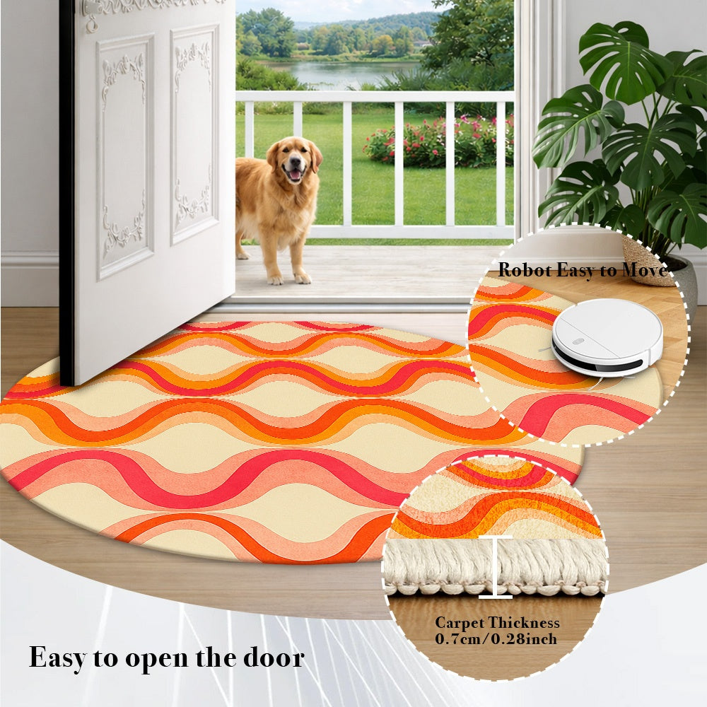 Tapis rond crème à vagues rétro orange, Ø 130 et Ø 190 cm