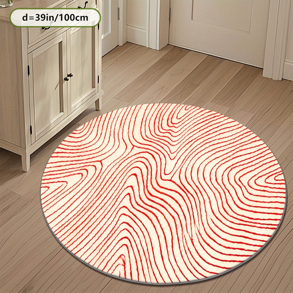 Tapis rond crème à grandes vagues vermillon, dos à points