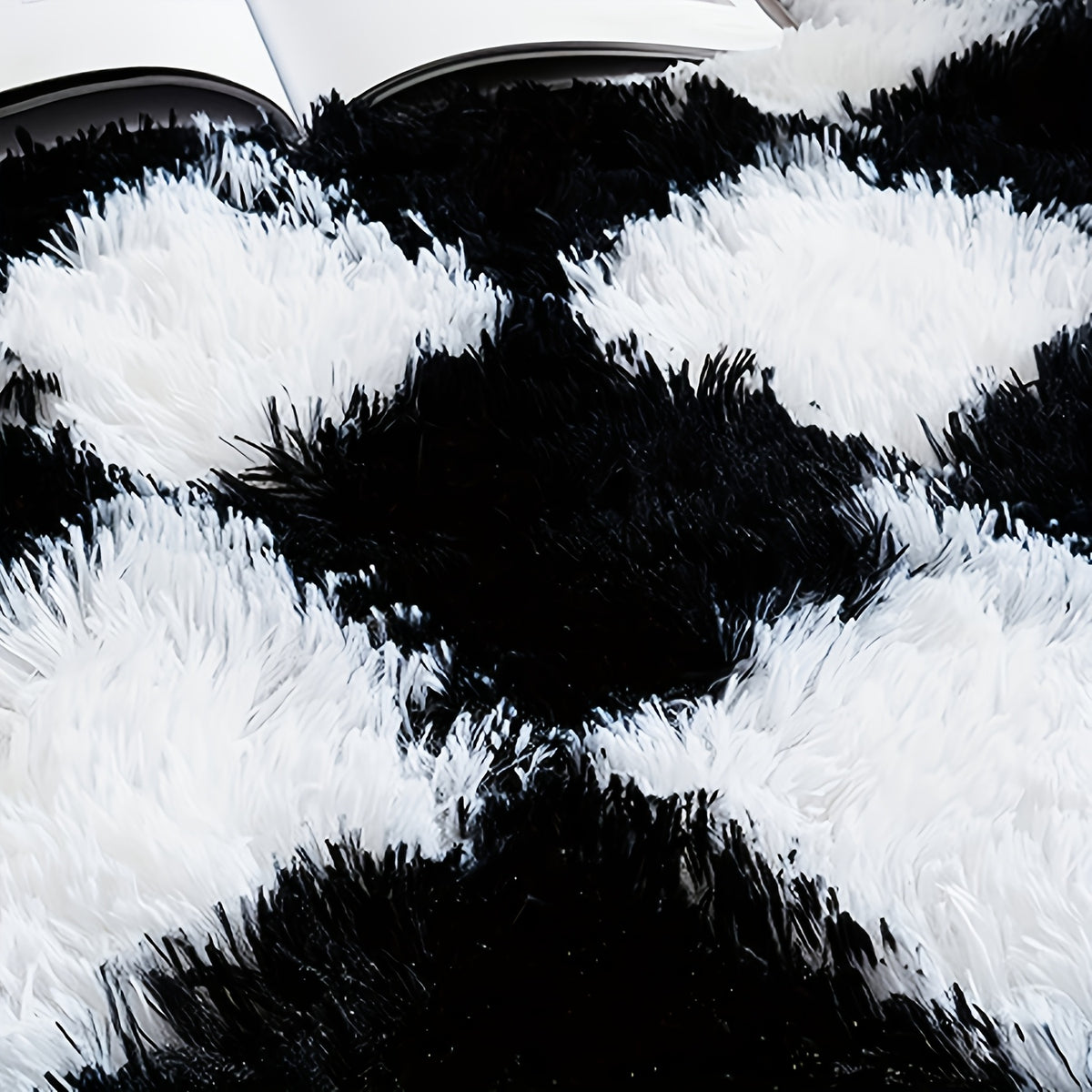 Tapis rond damier noir et blanc, poils 2,5 cm, jusqu'à 200 cm