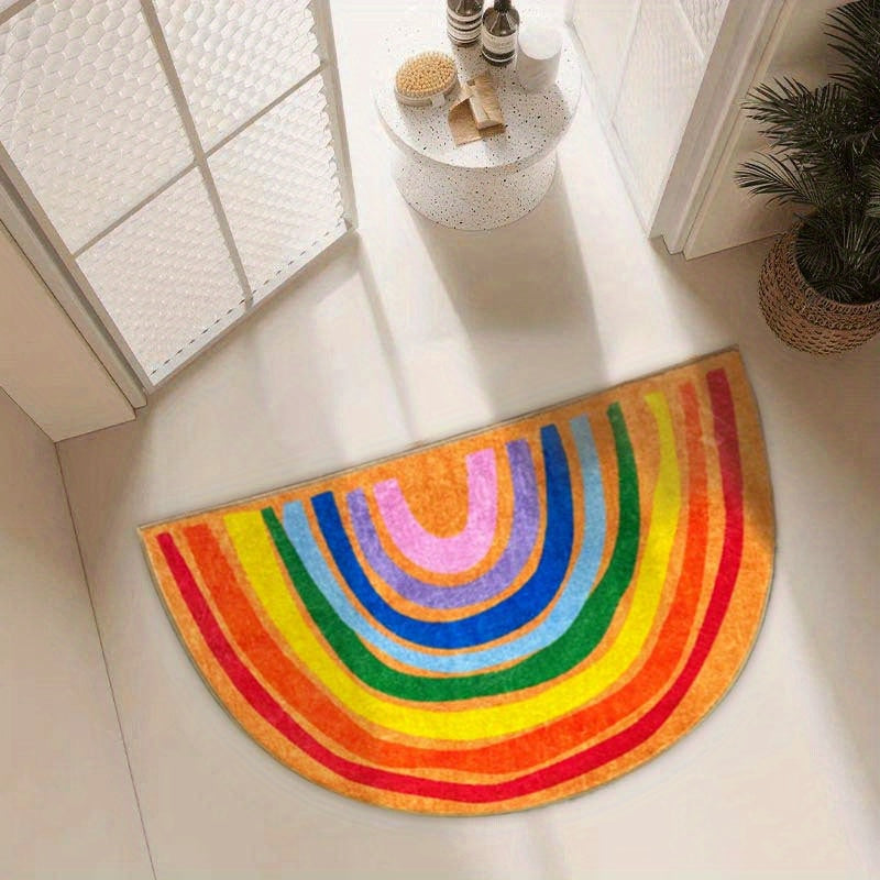 Tapis rond demi-lune arc-en-ciel, tissage plat très coloré