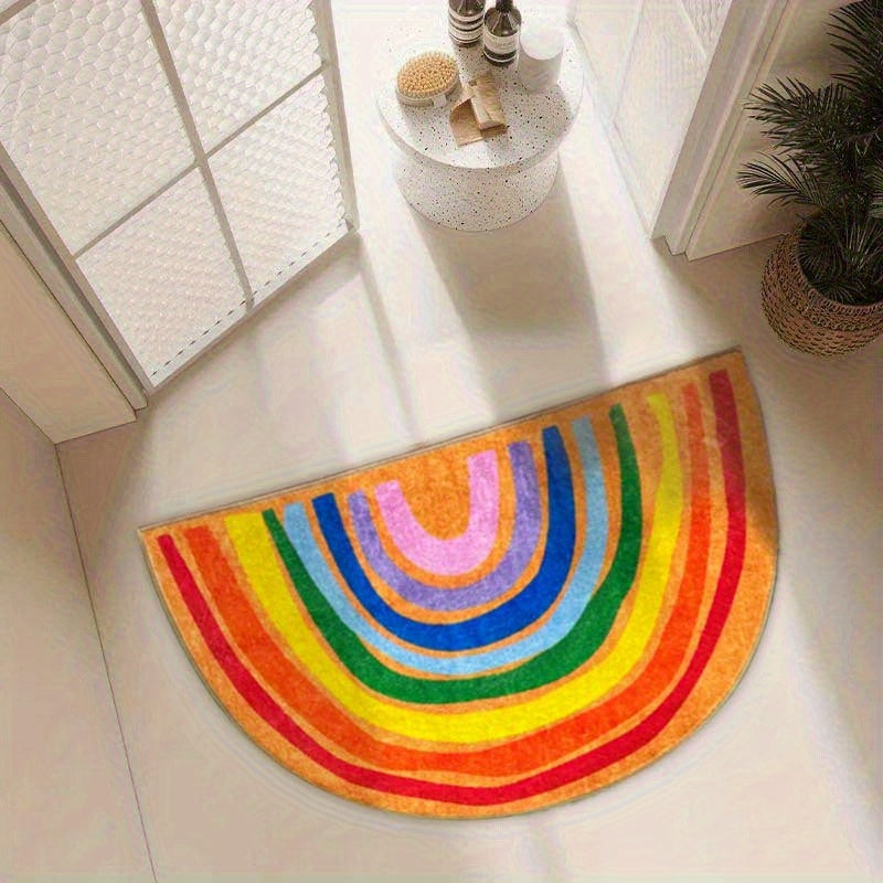 Tapis rond demi-lune arc-en-ciel, tissage plat très coloré