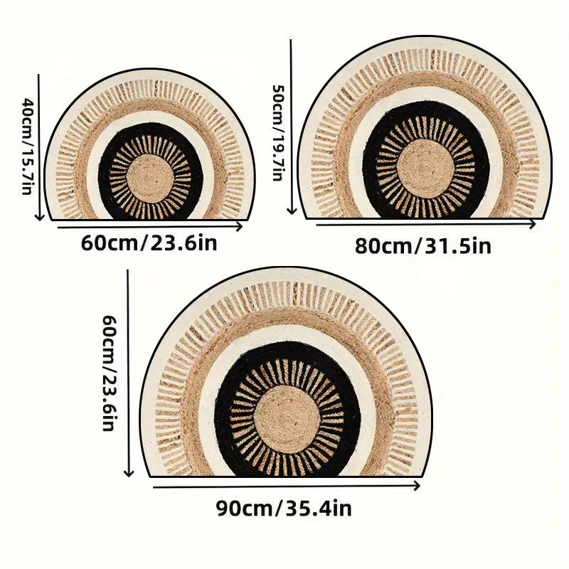 Tapis rond demi-lune bohème à soleil imprimé effet jute