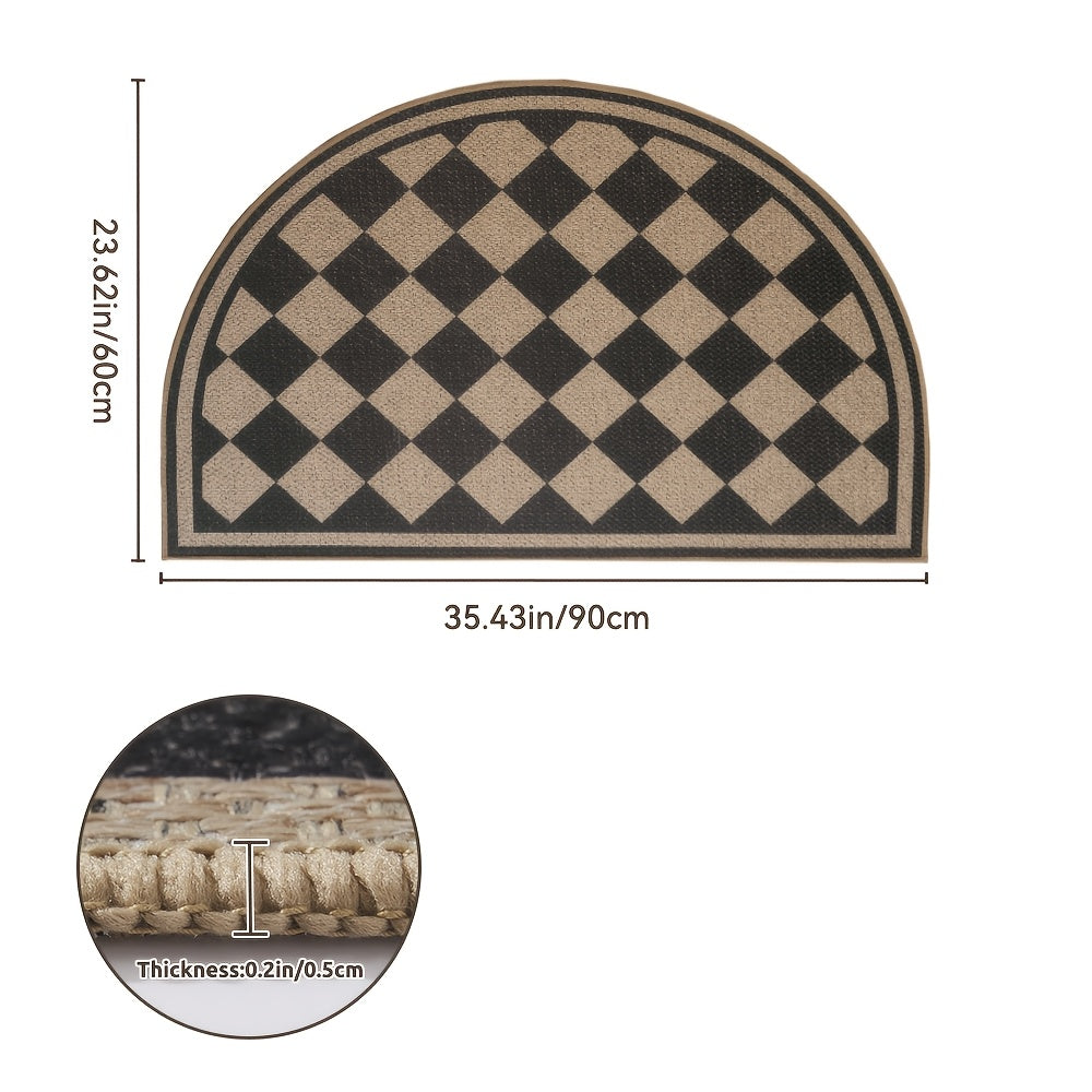 Tapis rond demi-lune à damier beige et noir, profil de 5 mm