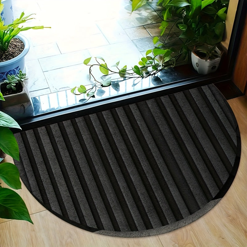 Tapis rond demi-lune gris foncé rayé, intérieur et extérieur