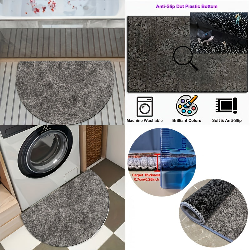 Tapis rond demi-lune gris, velours gaufré en quatre formats