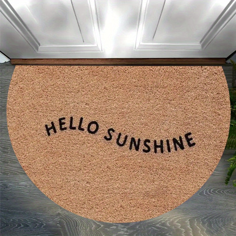 Tapis rond demi-lune Hello Sunshine, fibre couleur coco