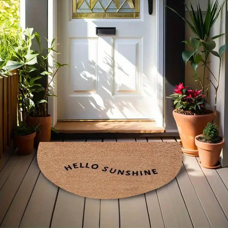 Tapis rond demi-lune Hello Sunshine, fibre couleur coco