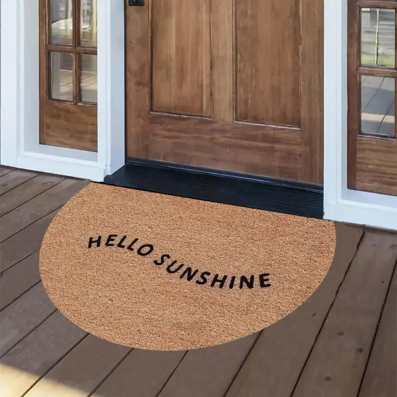 Tapis rond demi-lune Hello Sunshine, fibre couleur coco