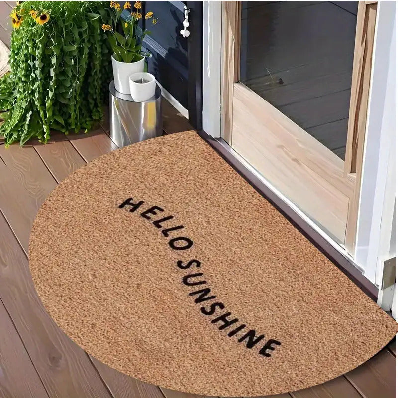 Tapis rond demi-lune Hello Sunshine, fibre couleur coco