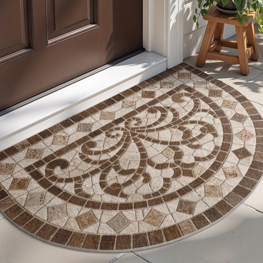 Tapis rond demi-lune imprimé en mosaïque de pierre rétro