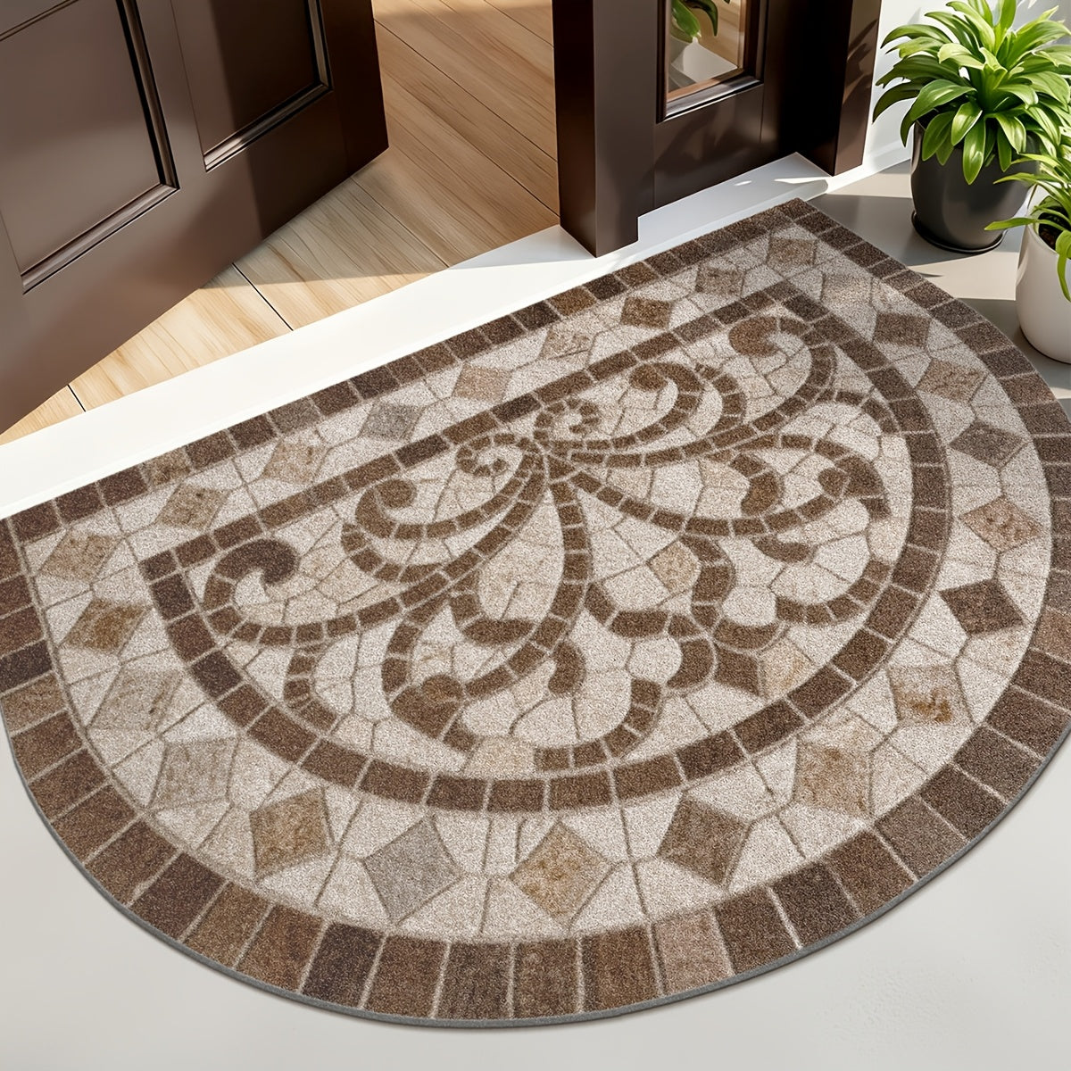 Tapis rond demi-lune imprimé en mosaïque de pierre rétro