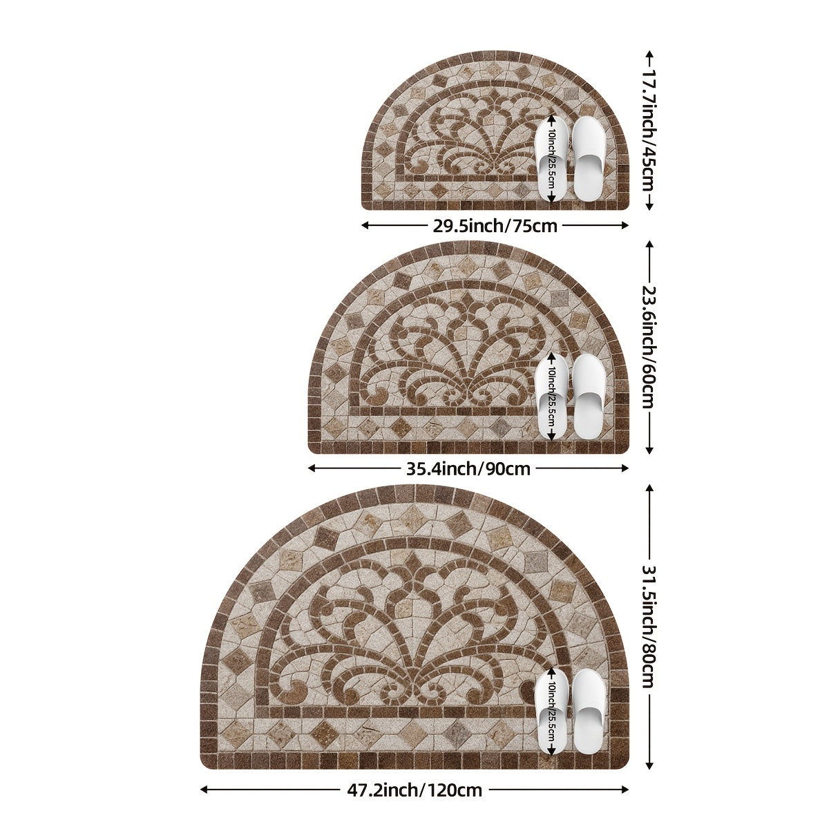 Tapis rond demi-lune imprimé en mosaïque de pierre rétro