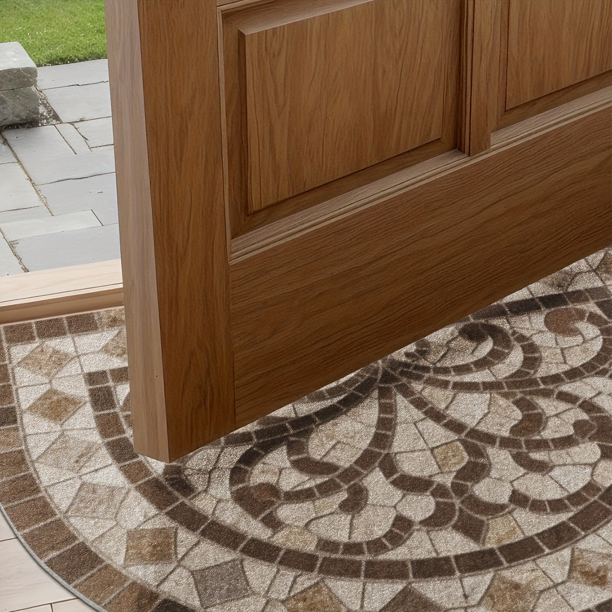 Tapis rond demi-lune imprimé en mosaïque de pierre rétro