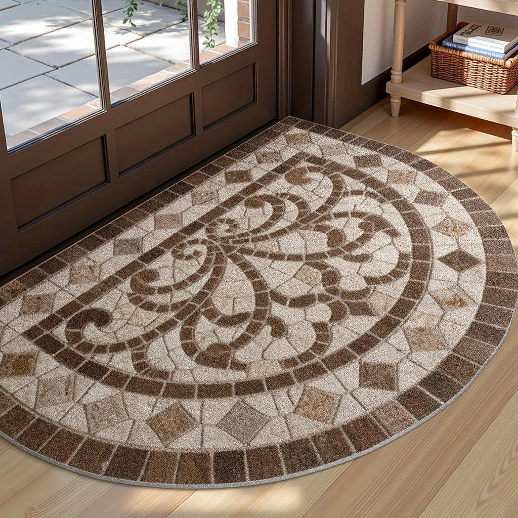 Tapis rond demi-lune imprimé en mosaïque de pierre rétro