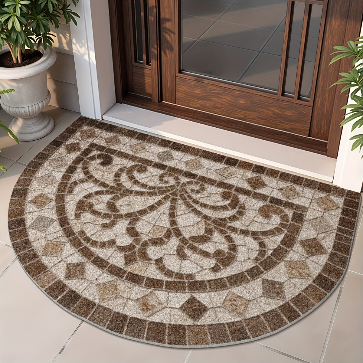Tapis rond demi-lune imprimé en mosaïque de pierre rétro