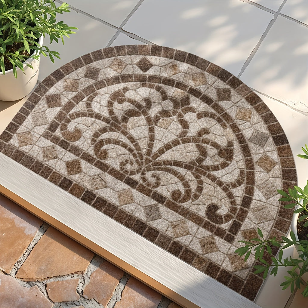 Tapis rond demi-lune imprimé en mosaïque de pierre rétro