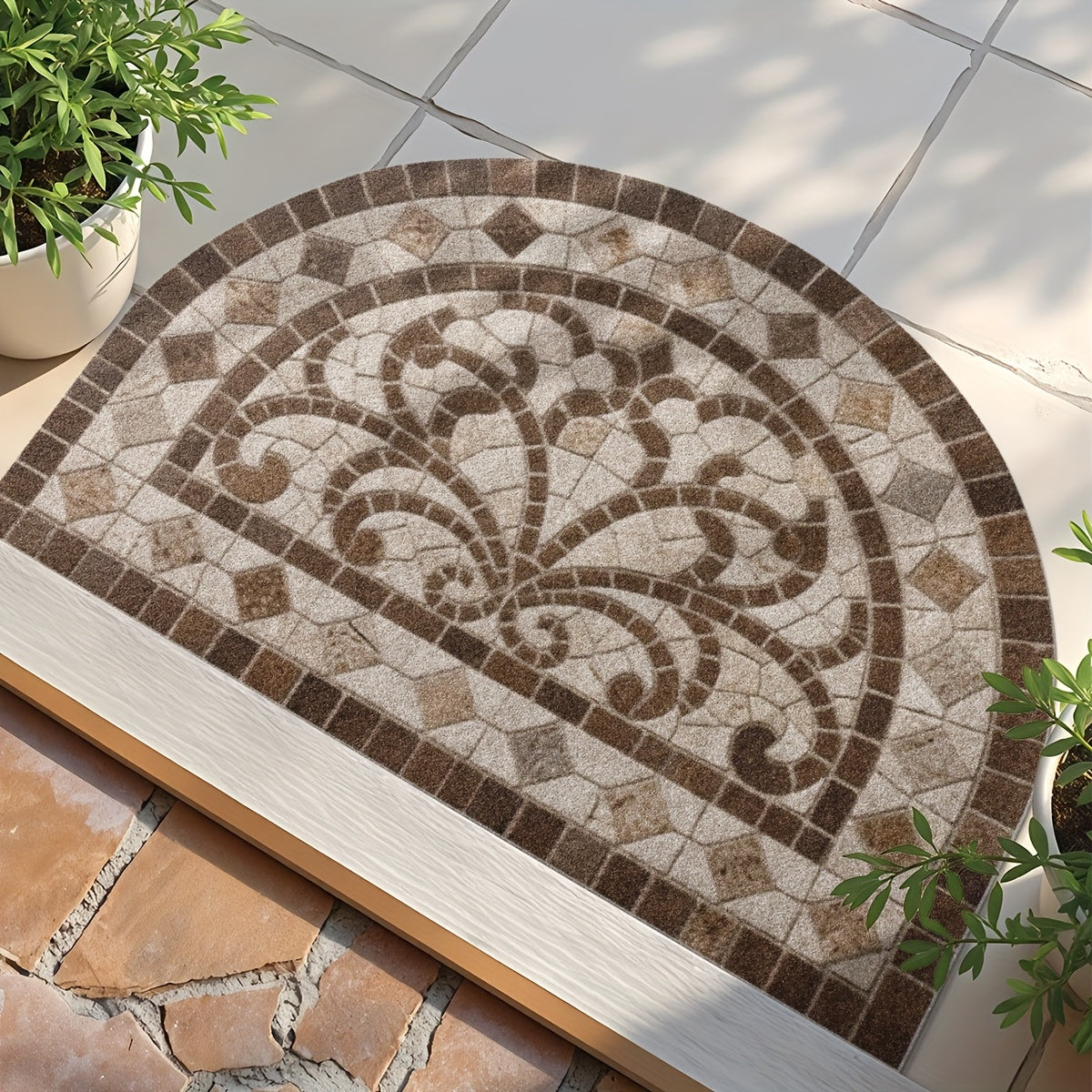 Tapis rond demi-lune imprimé en mosaïque de pierre rétro