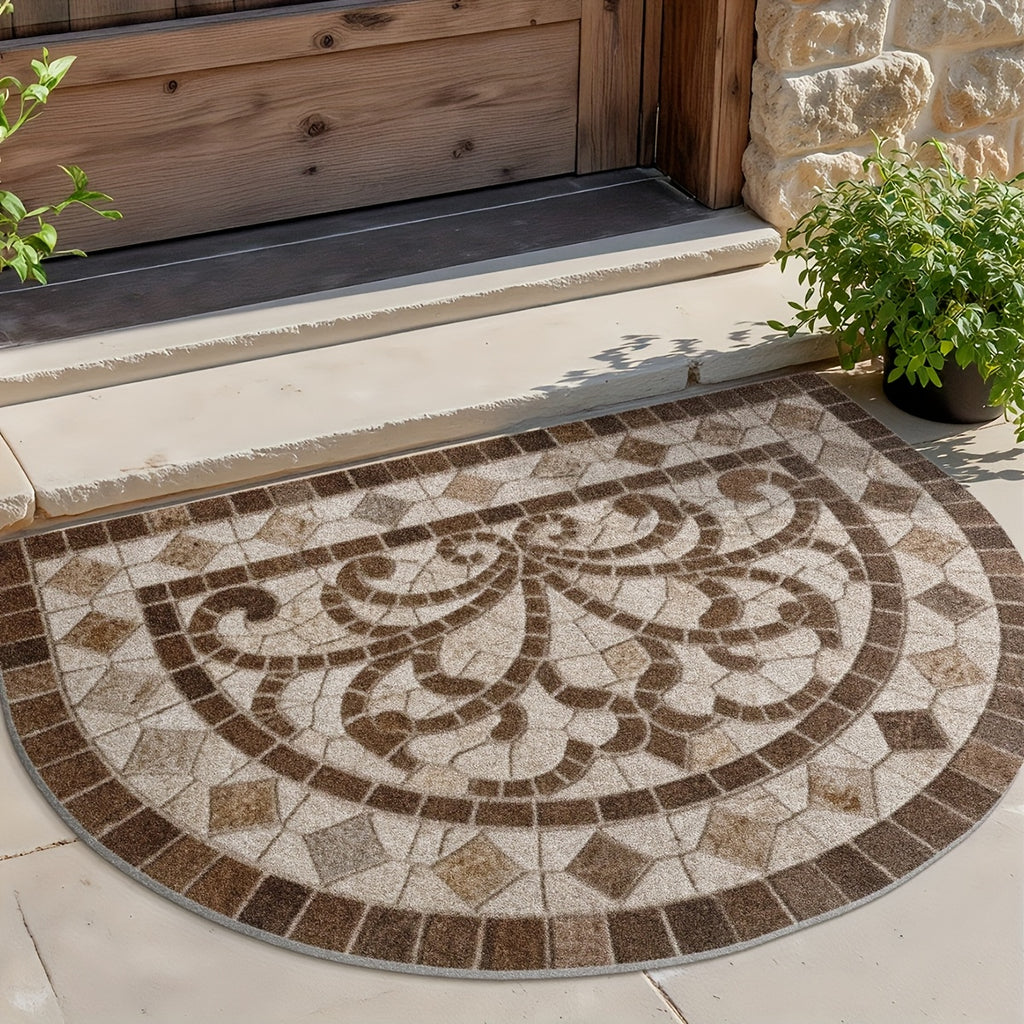 Tapis rond demi-lune imprimé en mosaïque de pierre rétro