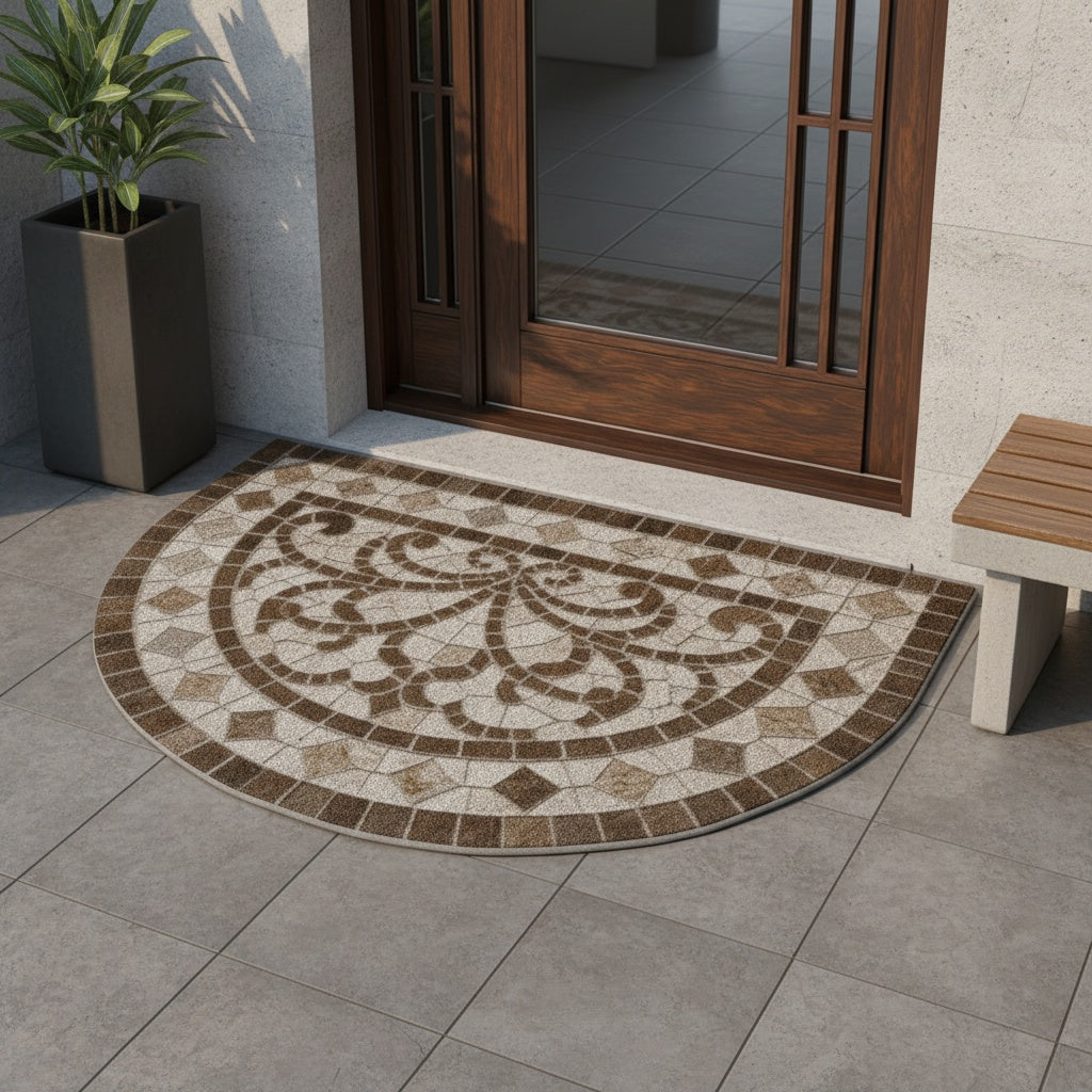 Tapis rond demi-lune imprimé en mosaïque de pierre rétro