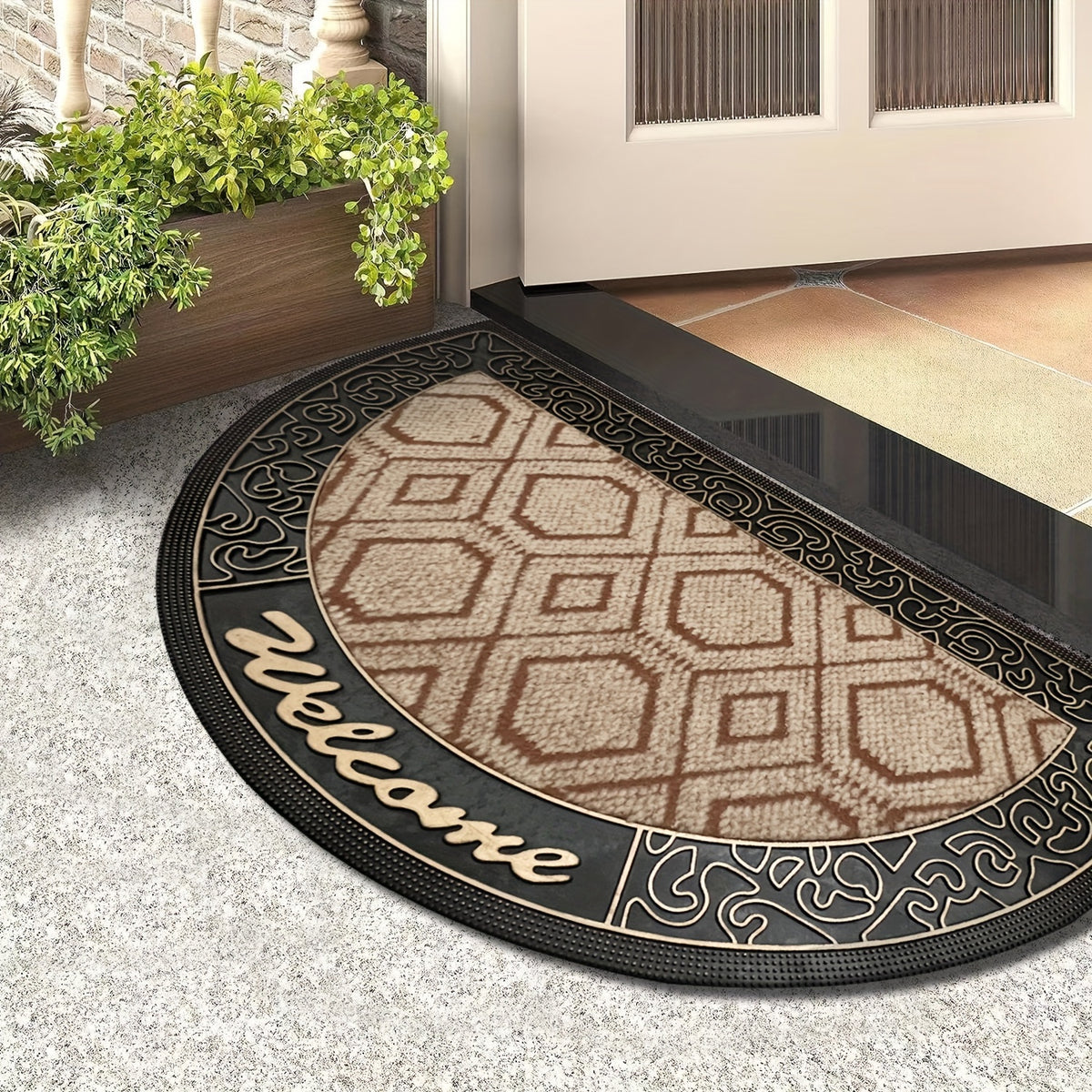 Tapis rond demi-lune, lot de 3 paillassons en relief PVC